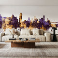 Pisa Italy Skyline Purple & Gold Mural Wallpaper - room preview 06