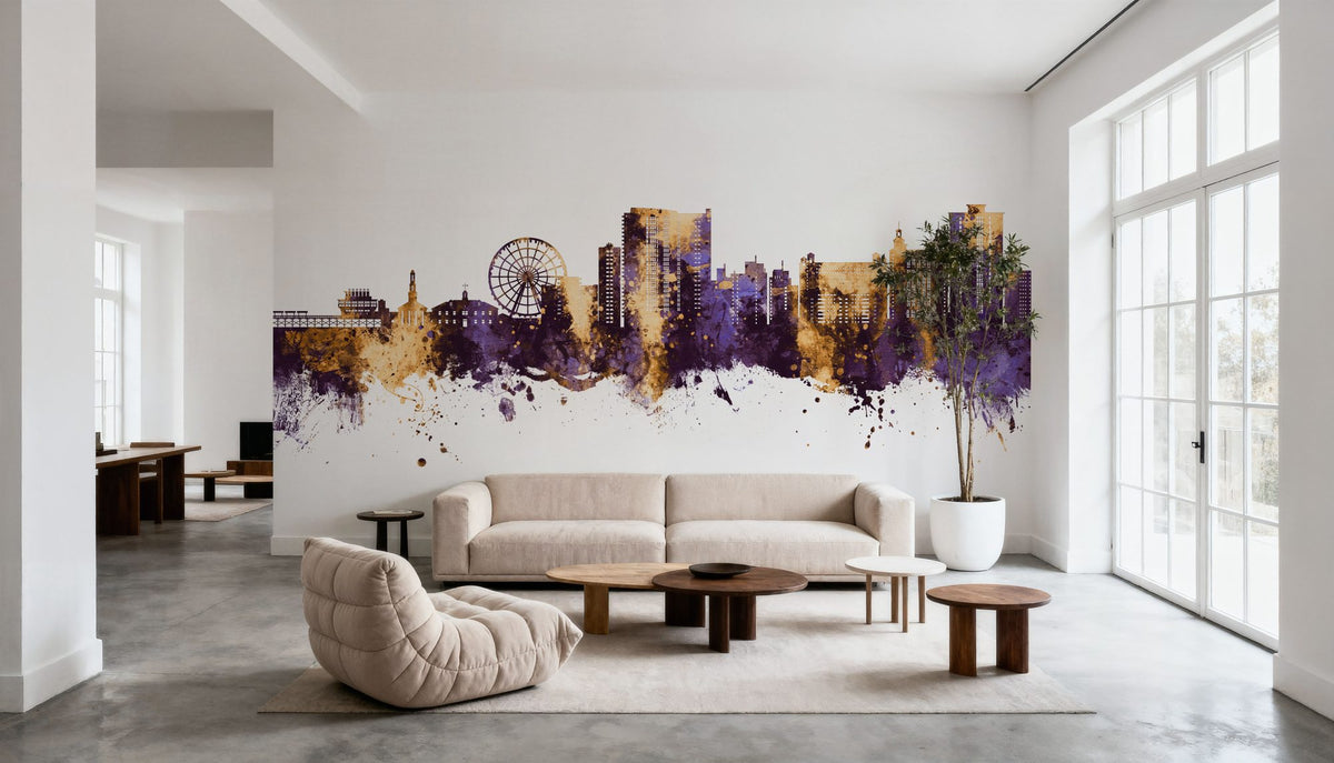 Myrtle Beach South Carolina Skyline Purple & Gold Mural Wallpaper - room preview 06