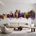 Myrtle Beach South Carolina Skyline Purple & Gold Mural Wallpaper - room preview 06
