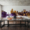 Winnipeg Canada Skyline Purple & Gold Mural Wallpaper - room preview 06