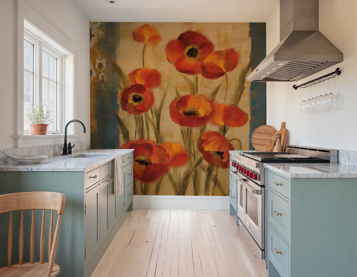 Ikat Floral Tapestry Mural Wallpaper - room preview 06