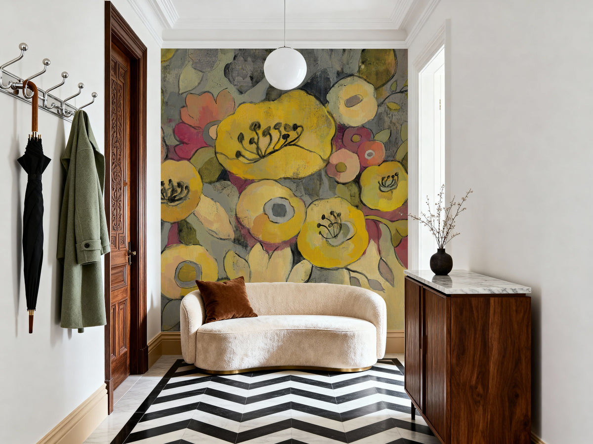 Yellow Floral Duo III Mural Wallpaper - room preview 06