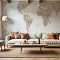 World Map Atlas Brown Mural Wallpaper - room preview 06