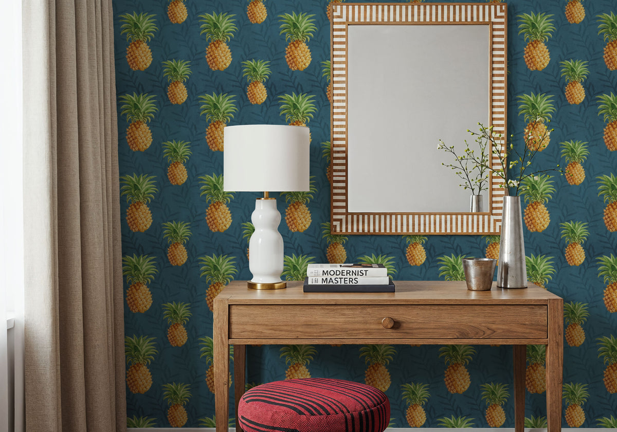 Pineapple Paradise Blue Mural Wallpaper - room preview 06