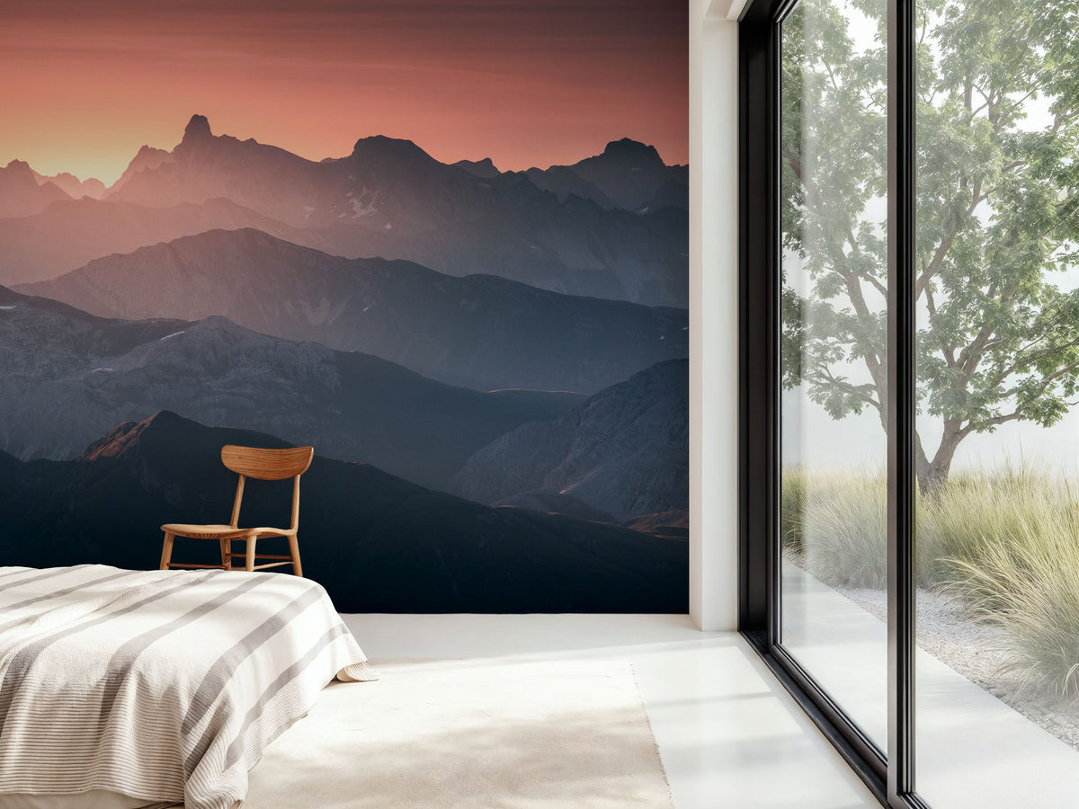 Layered Mountains Mural Wallpaper - Neutral Tone - room preview 06
