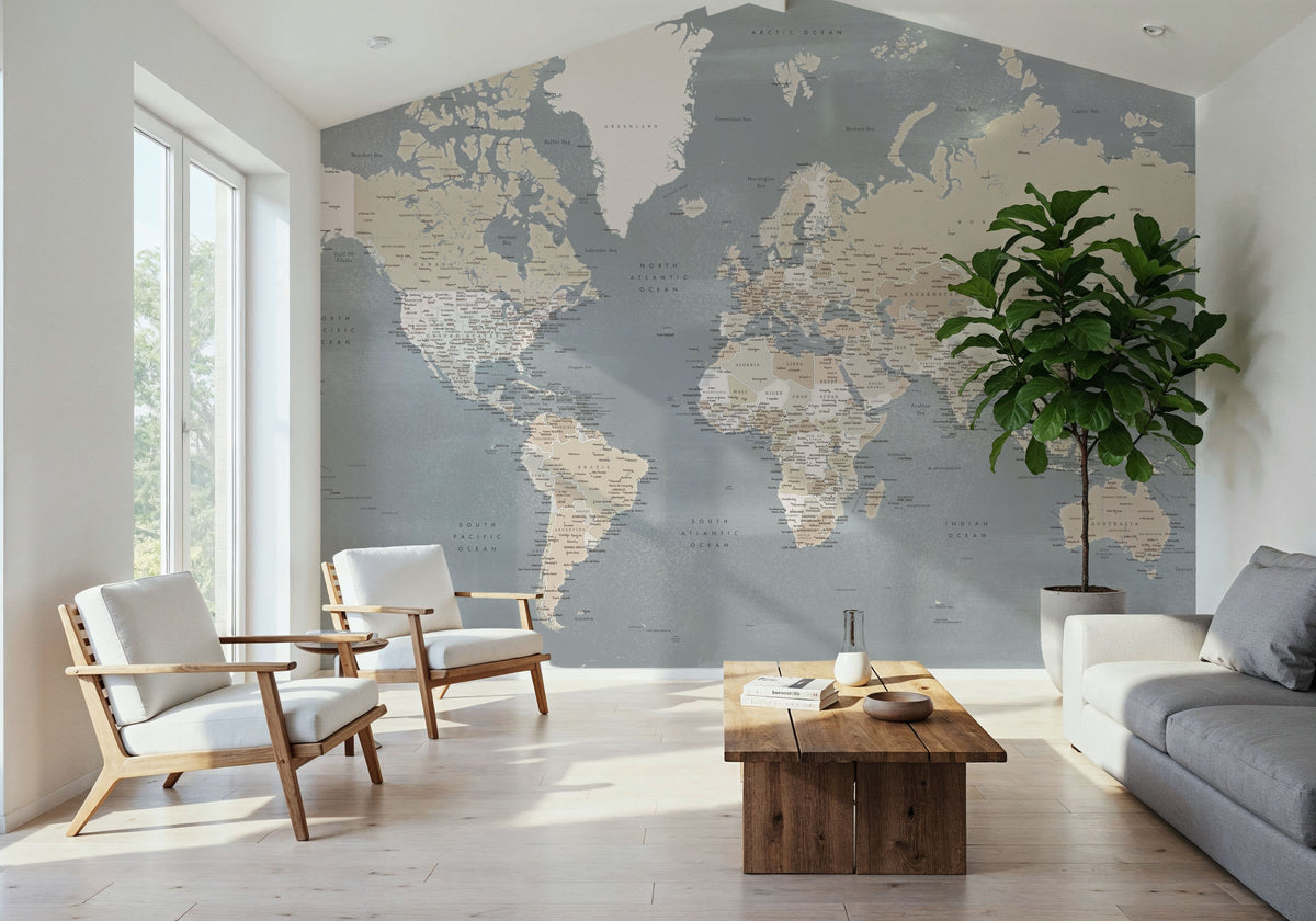 World Map Cities - Landers Mural Wallpaper - room preview 06