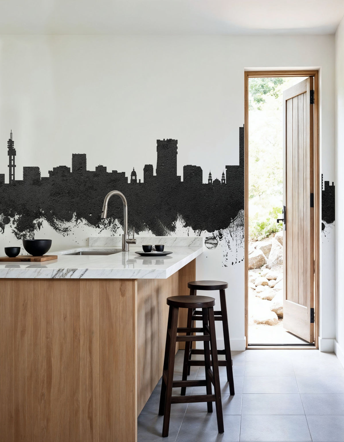 Pretoria South Africa Skyline Black & White Mural Wallpaper - room preview 06