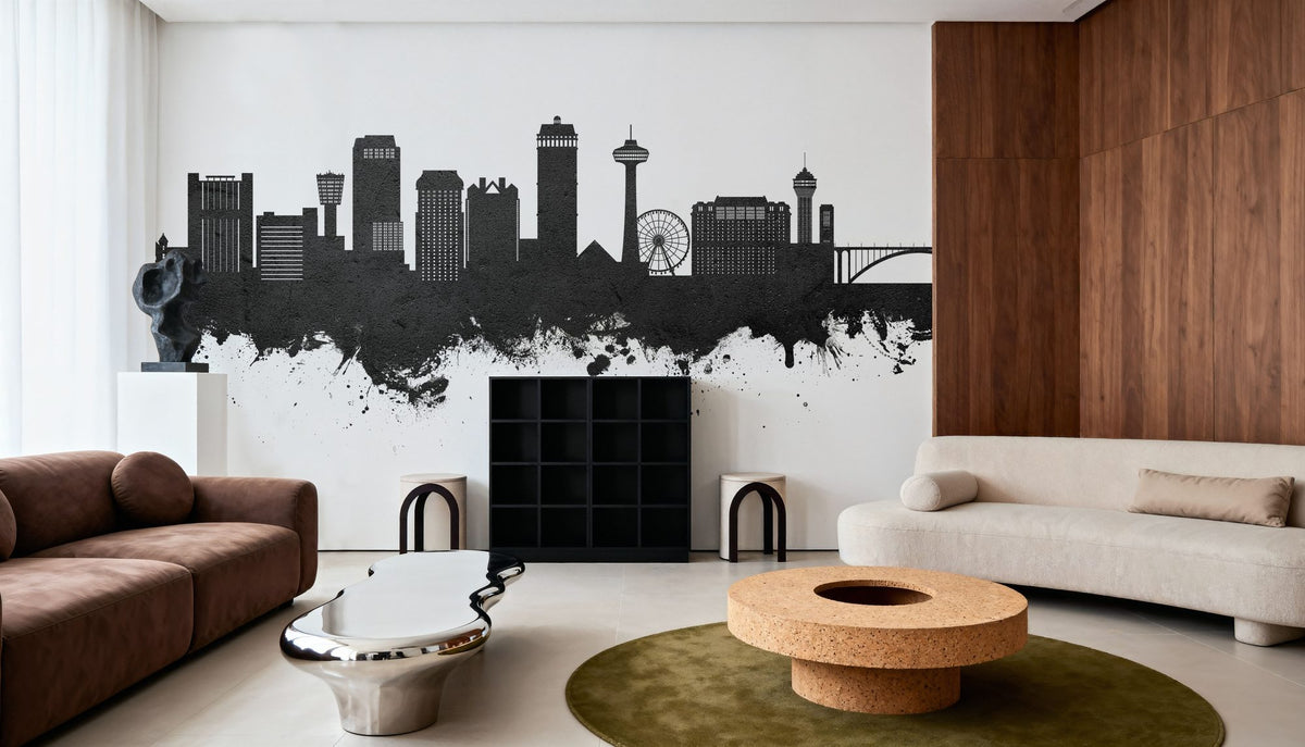 Niagara Falls Skyline Black & White Mural Wallpaper - room preview 06