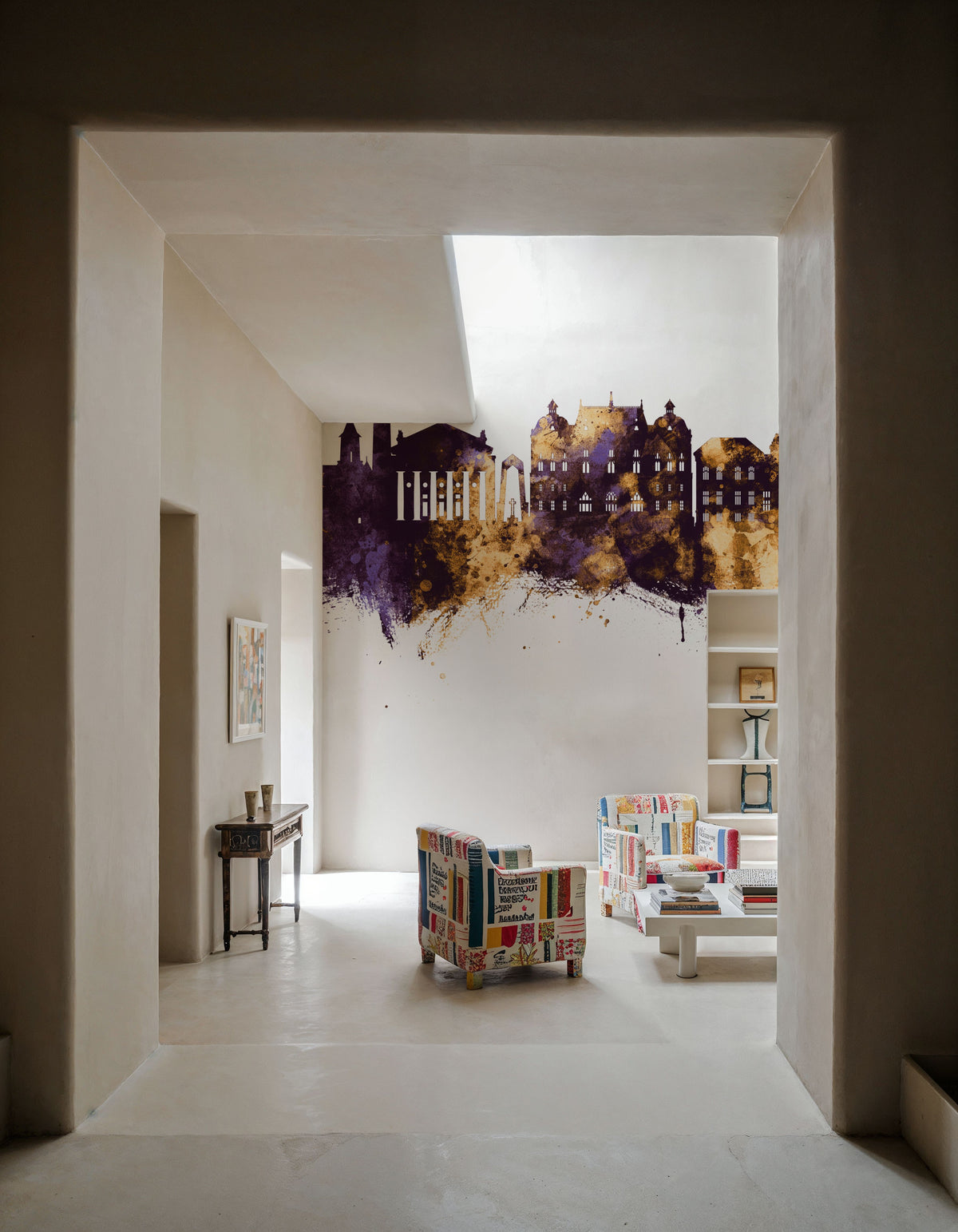 Galaţi Romania Skyline Purple & Gold Mural Wallpaper - room preview 06