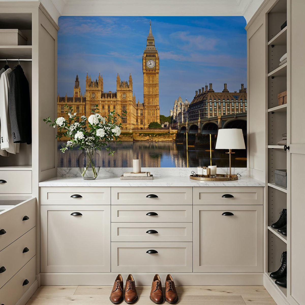 Big Ben Tower and Thames River Mural Wallpaper - room preview 06