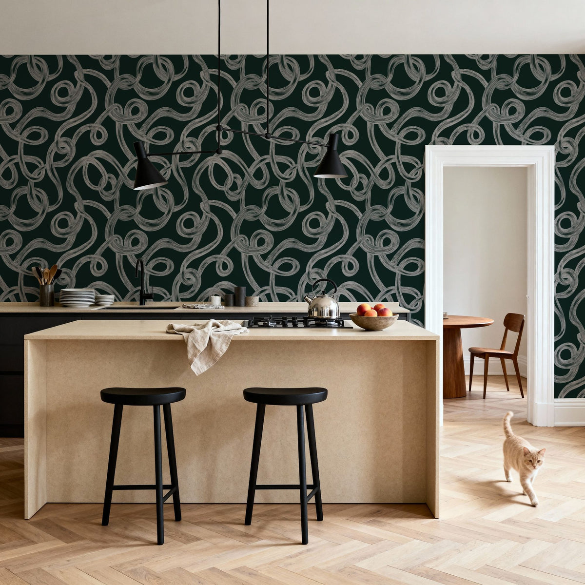 Swirl, White on Dark Foliage Mural Wallpaper - room preview 06