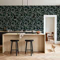 Swirl, White on Dark Foliage Mural Wallpaper - room preview 06