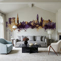 Wakefield England Skyline Purple & Gold Mural Wallpaper - room preview 06