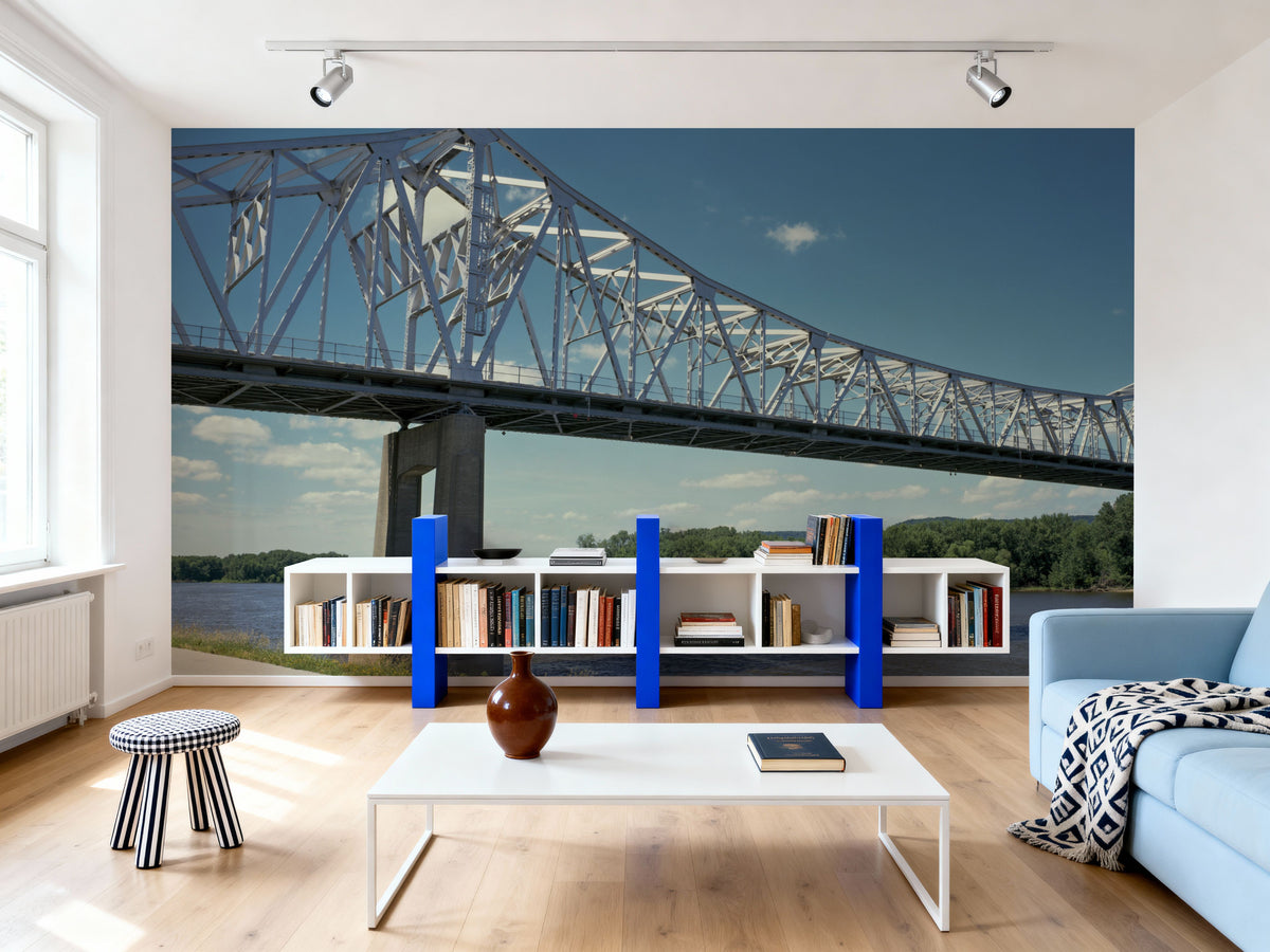 Tranquil Bridge Crossing Mural Wallpaper - room preview 06