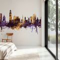 Utrecht the Netherlands Skyline Purple & Gold Mural Wallpaper - room preview 06