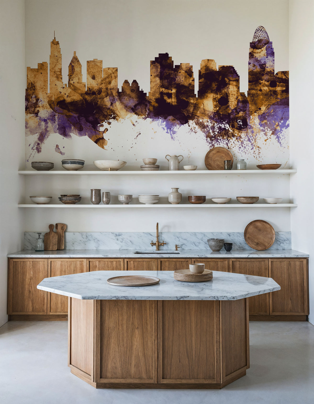 Cincinnati Ohio Skyline Purple & Gold Mural Wallpaper - room preview 06