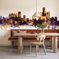 Detroit Michigan Skyline Purple & Gold Mural Wallpaper - room preview 06
