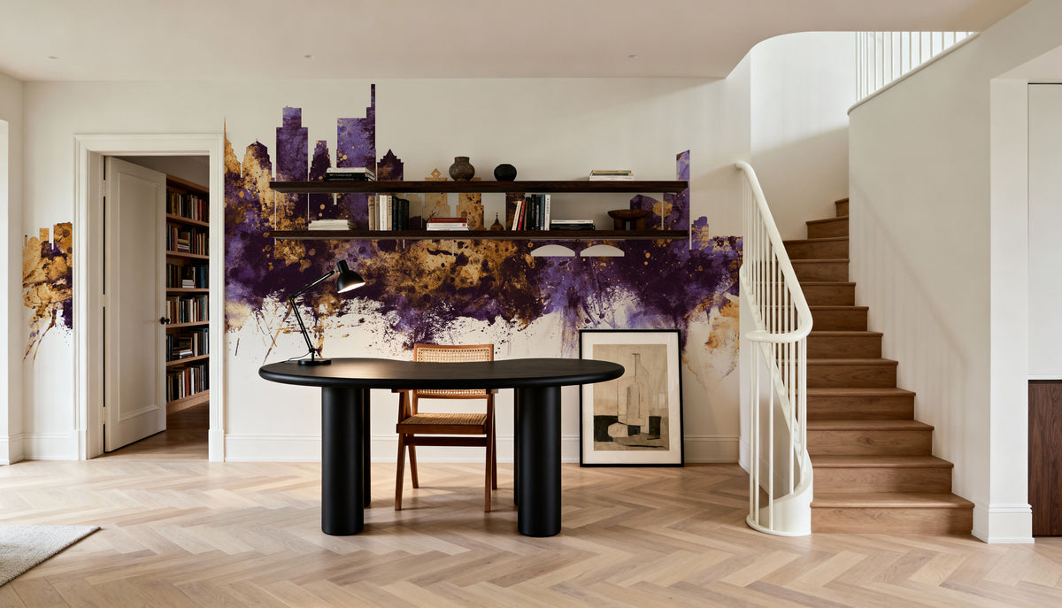 Philadelphia Skyline Purple & Gold Mural Wallpaper - room preview 06