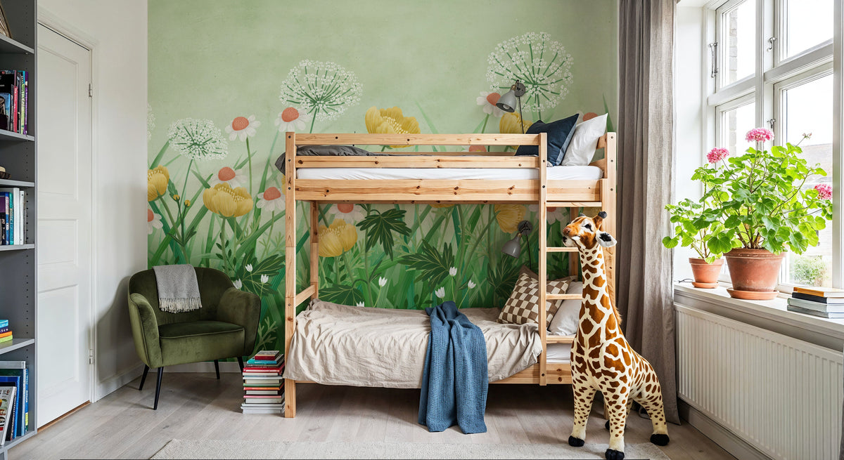 Buttercup Meadow, Green Mural Wallpaper - room preview 06