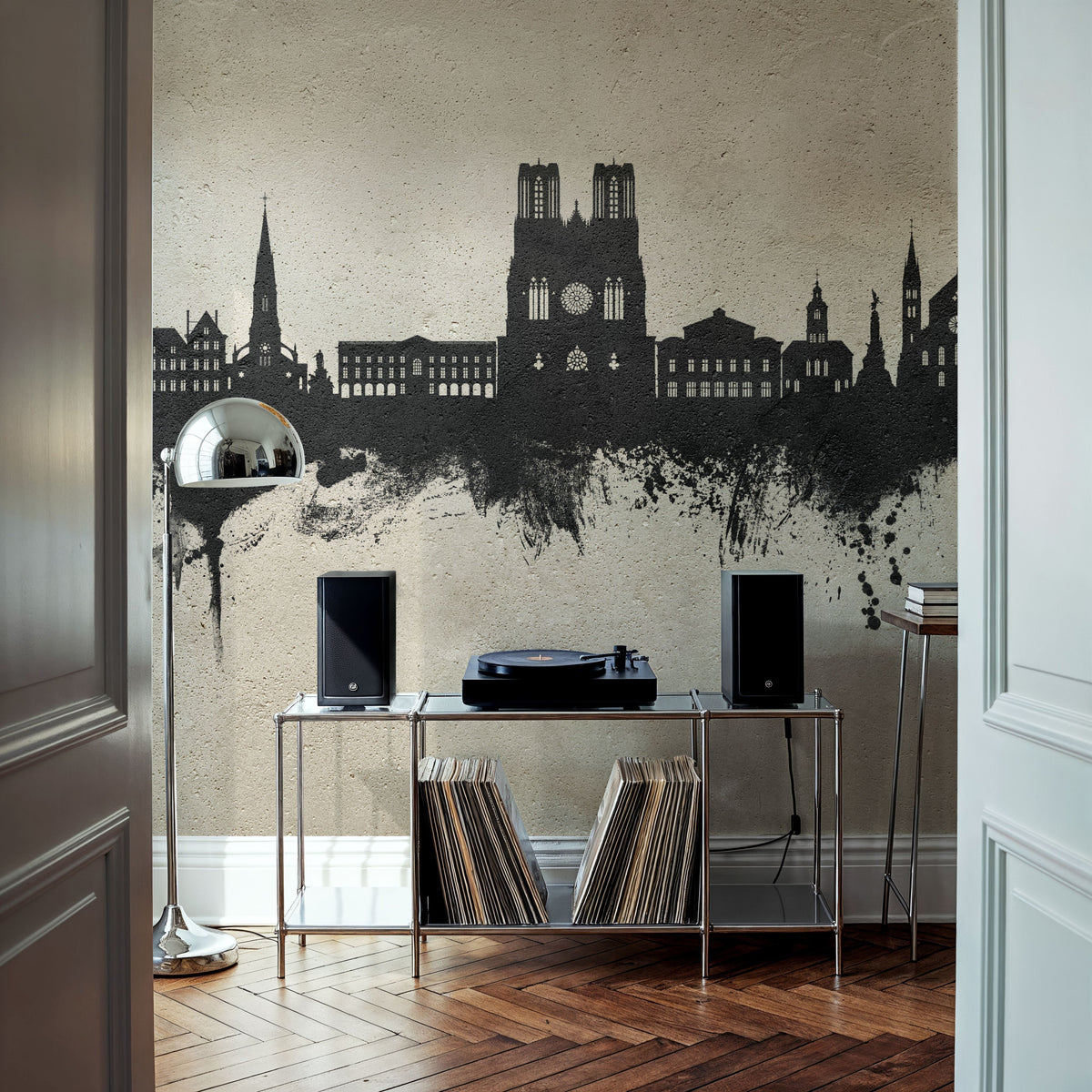 Reims France Skyline Concrete Mural Wallpaper - room preview 06
