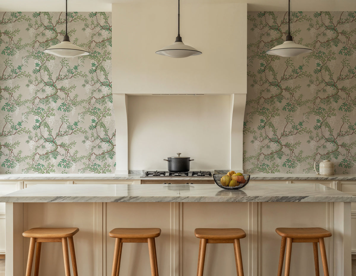 Climbing Wisteria, Greige Mural Wallpaper - room preview 06