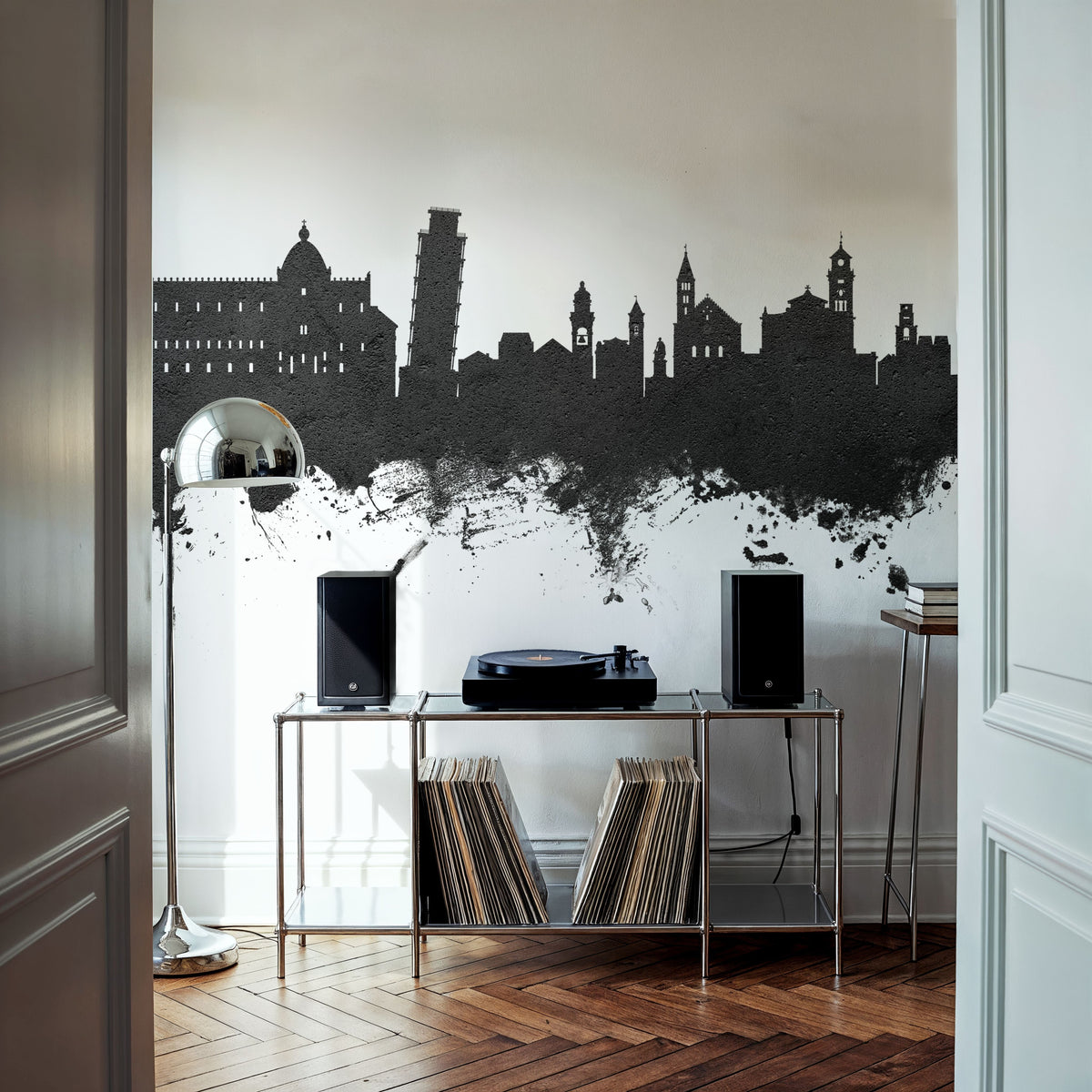 Pisa Italy Skyline Black & White Mural Wallpaper - room preview 06