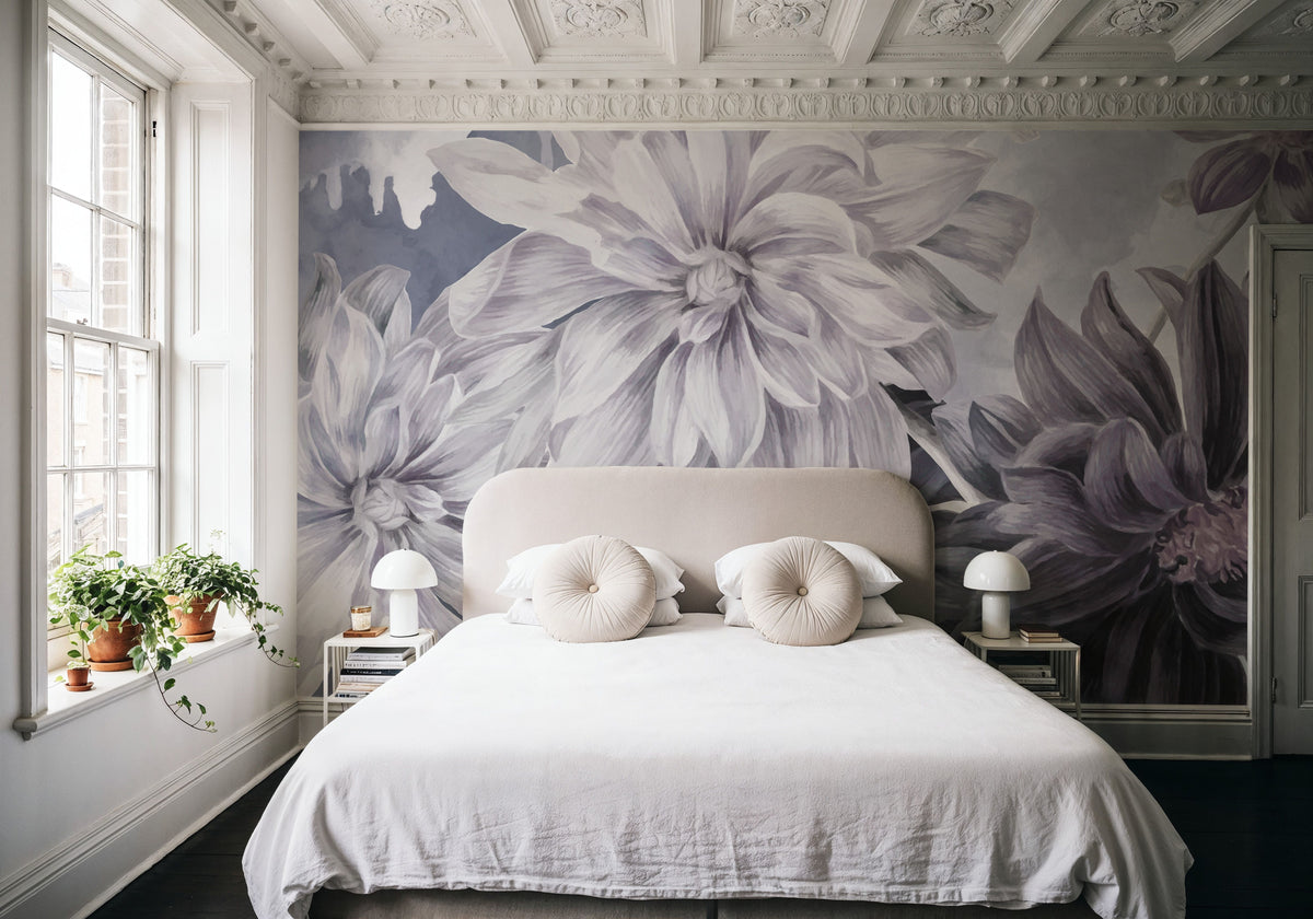 Focus on the Dahlia Gray Mural Wallpaper - room preview 06