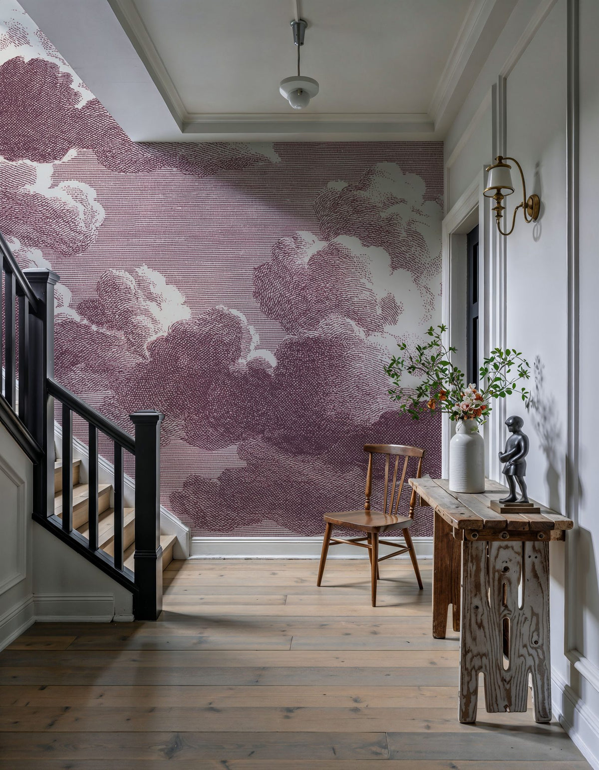 Intaglio Clouds, Burgundy Mural Wallpaper - room preview 06