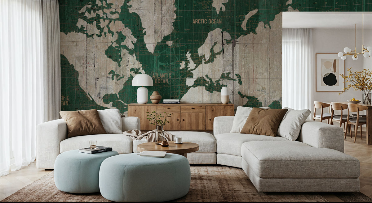 Old World Map Green Mural Wallpaper - room preview 06