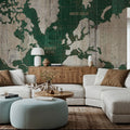 Old World Map Green Mural Wallpaper - room preview 06