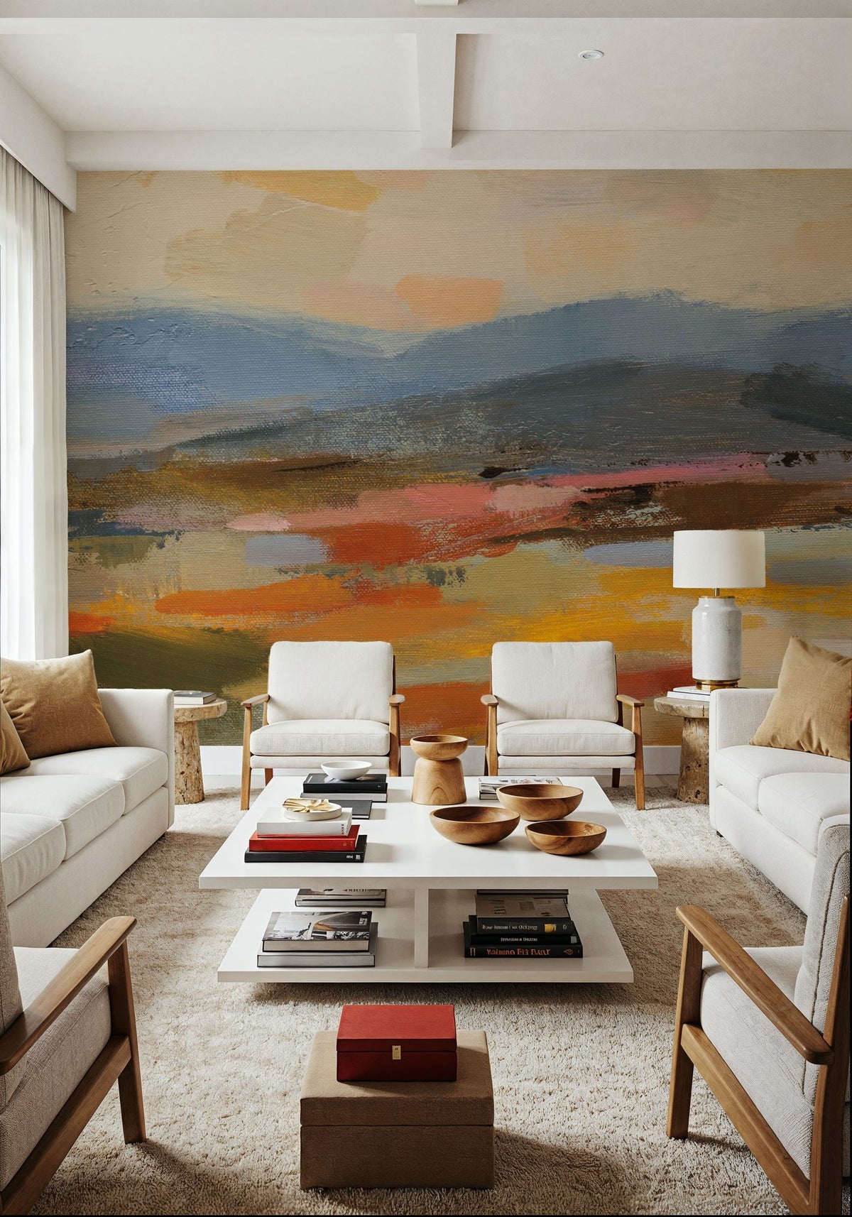 Distant Mountain I Mural Wallpaper - Red Tone - room preview 06