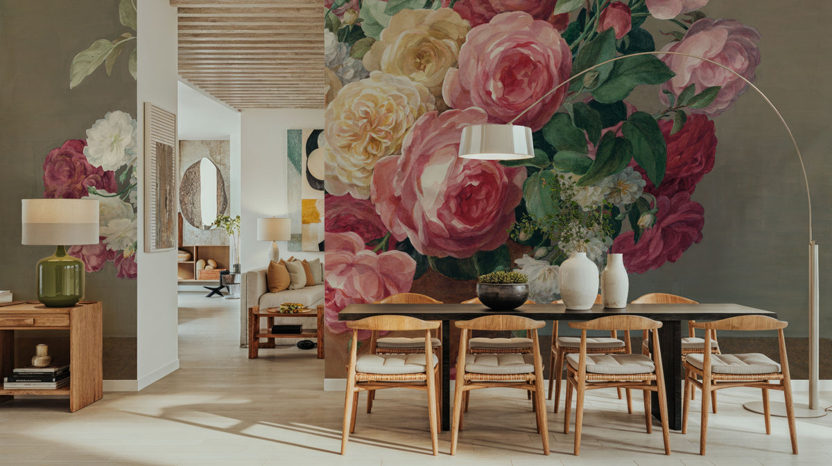 Antique Rose Bouquet Mural Wallpaper - room preview 06