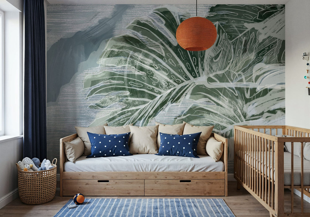 High Grunge Leaves Mural Wallpaper - room preview 06