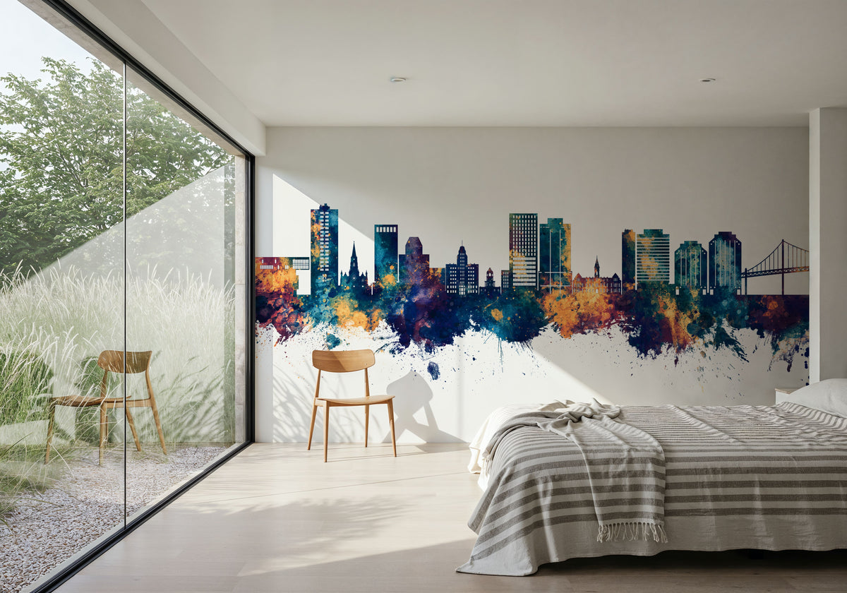 Halifax Canada Skyline Blue & Bronze Mural Wallpaper - room preview 06