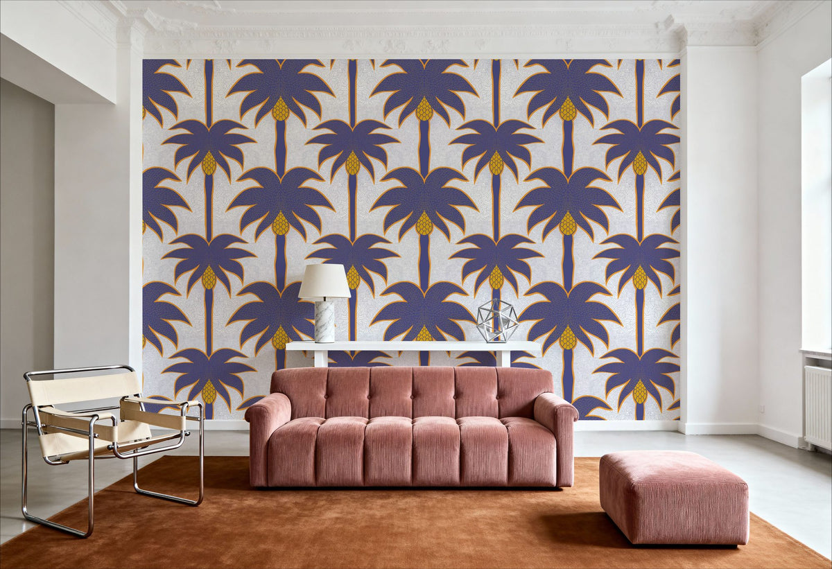 Graphic Palms, Violet Mural Wallpaper - room preview 06
