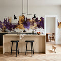 Windsor England Skyline Purple & Gold Mural Wallpaper - room preview 06