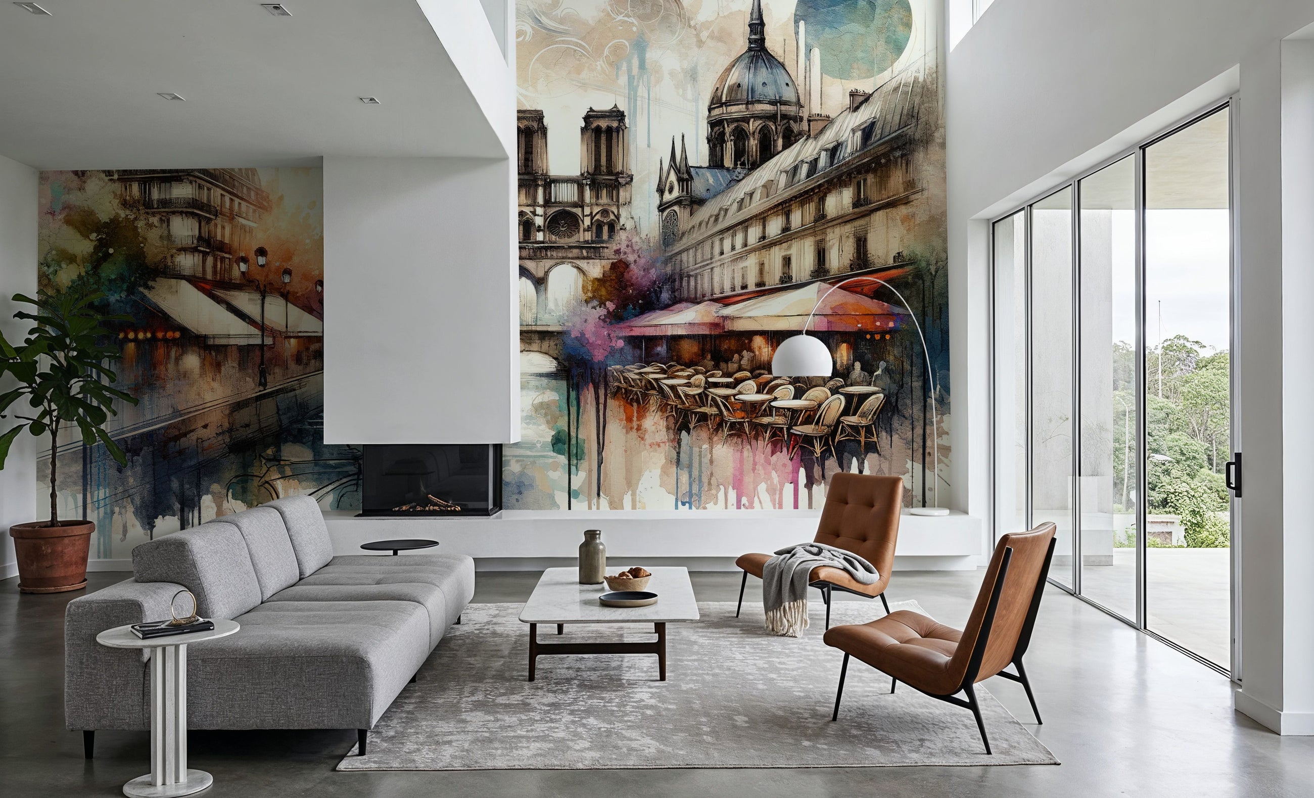 Watercolor Abstract Paris Mural Wallpaper