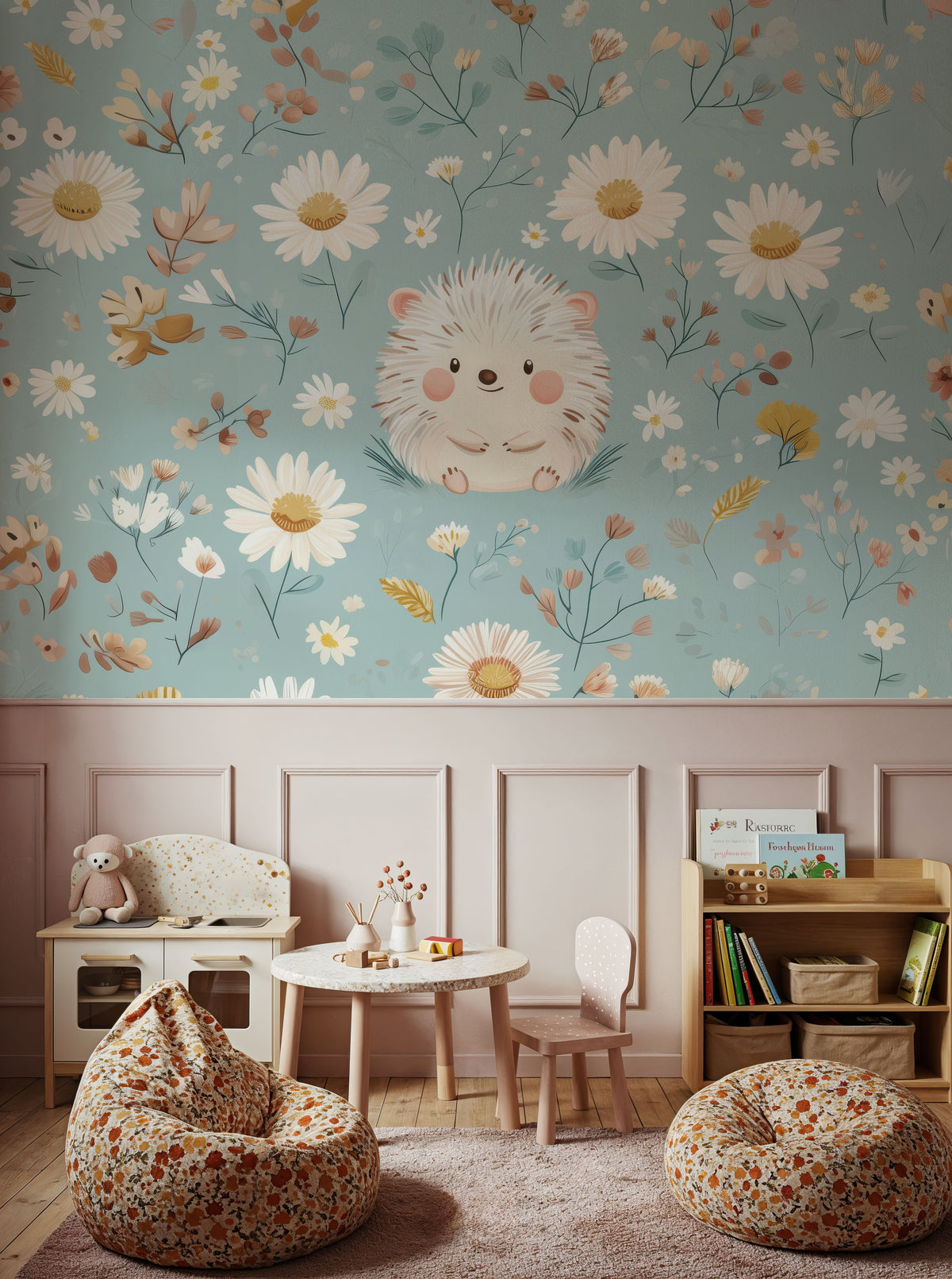 Hedgehog Flowers Mural Wallpaper - room preview 06