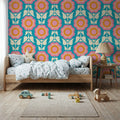 Retro Bold Blooms, Pastel Mural Wallpaper - room preview 06