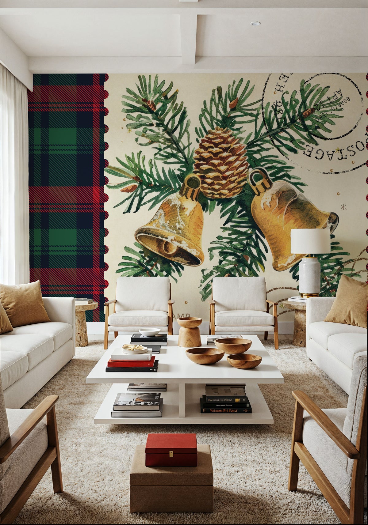 Plaid Christmas Stamp I Mural Wallpaper - room preview 06