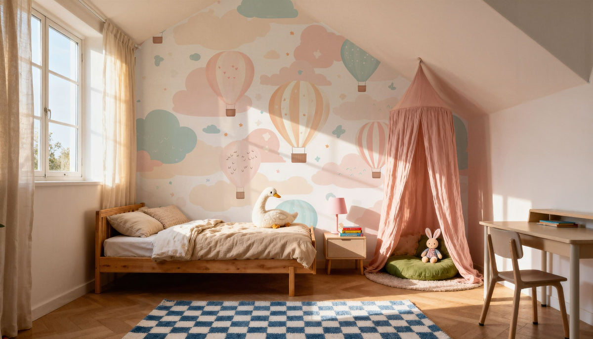 Hot Air Ballon Clouds Mural Wallpaper - room preview 06