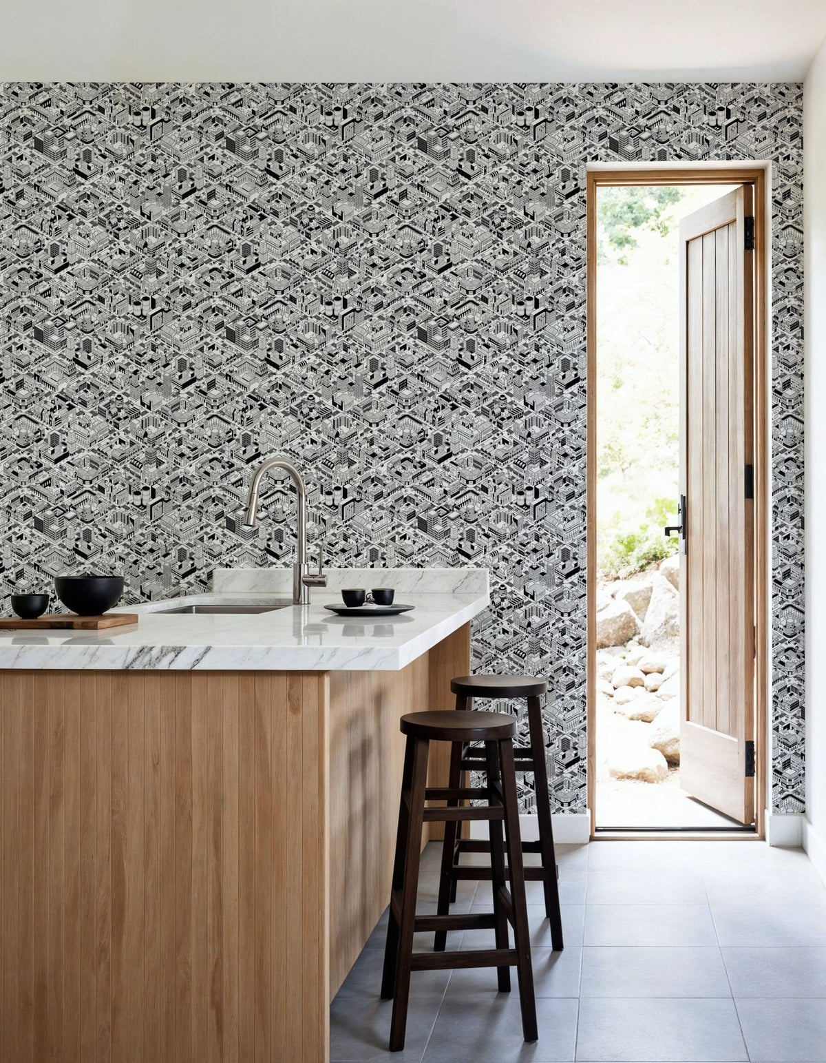 Straight Streets BW Mural Wallpaper - room preview 06