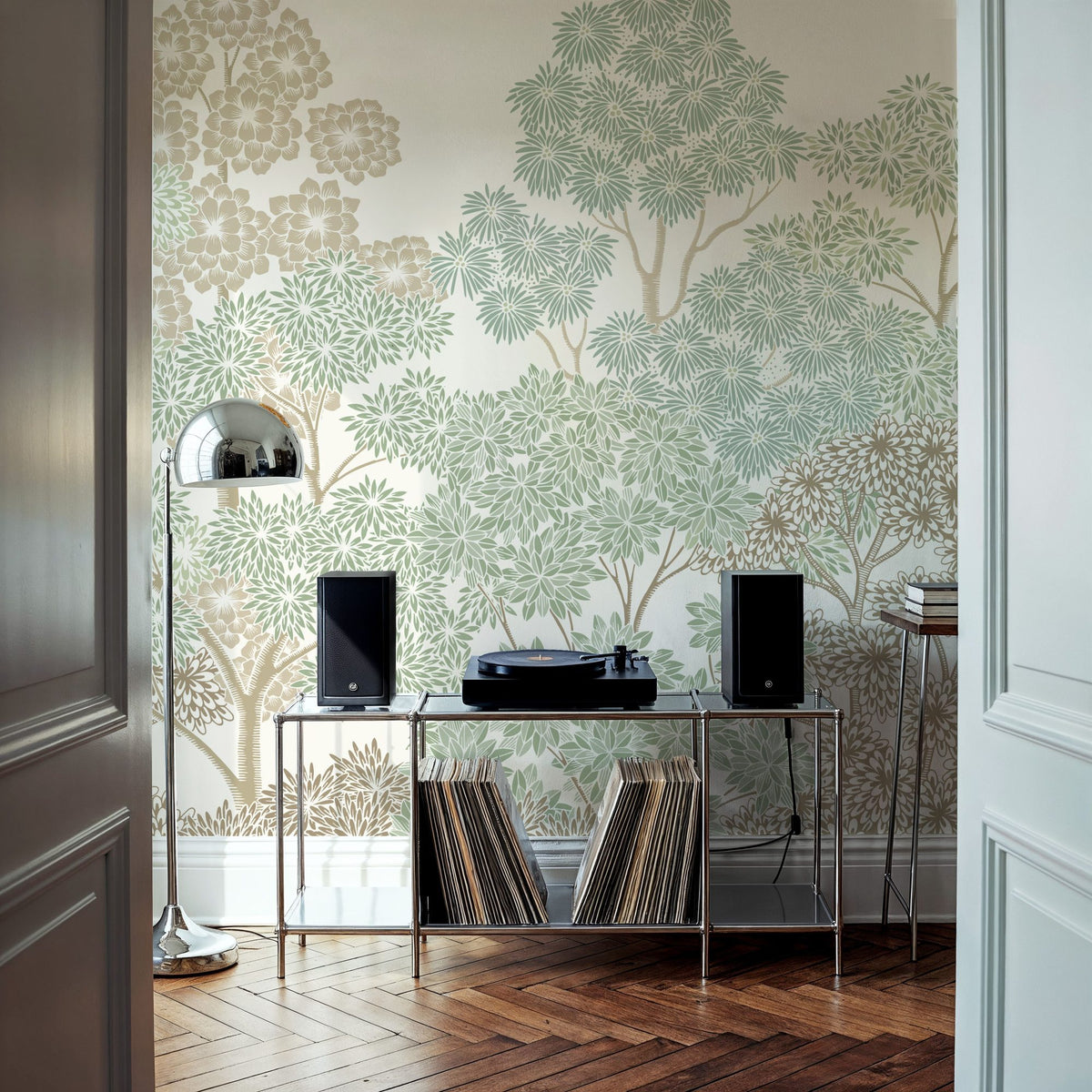 Overleaf Woodland, Light Green Mural Wallpaper - room preview 06