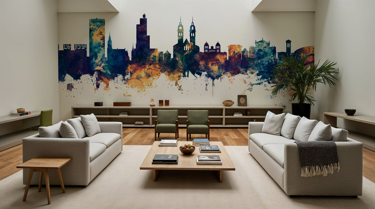 Wintherthur Switzerland Skyline Blue & Bronze Mural Wallpaper - room preview 06