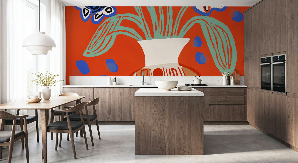 Naive Flower Still Life Mural Wallpaper - room preview 06