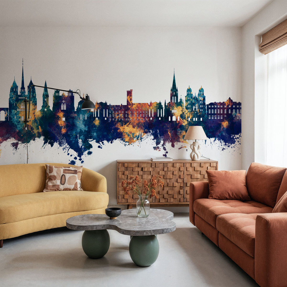Dijon France Skyline Blue & Bronze Mural Wallpaper - room preview 06