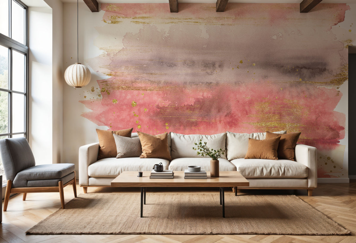 Desert Blooms Abstract I on White Mural Wallpaper - room preview 06