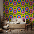 Retro Bold Blooms, Bright Mural Wallpaper - room preview 06