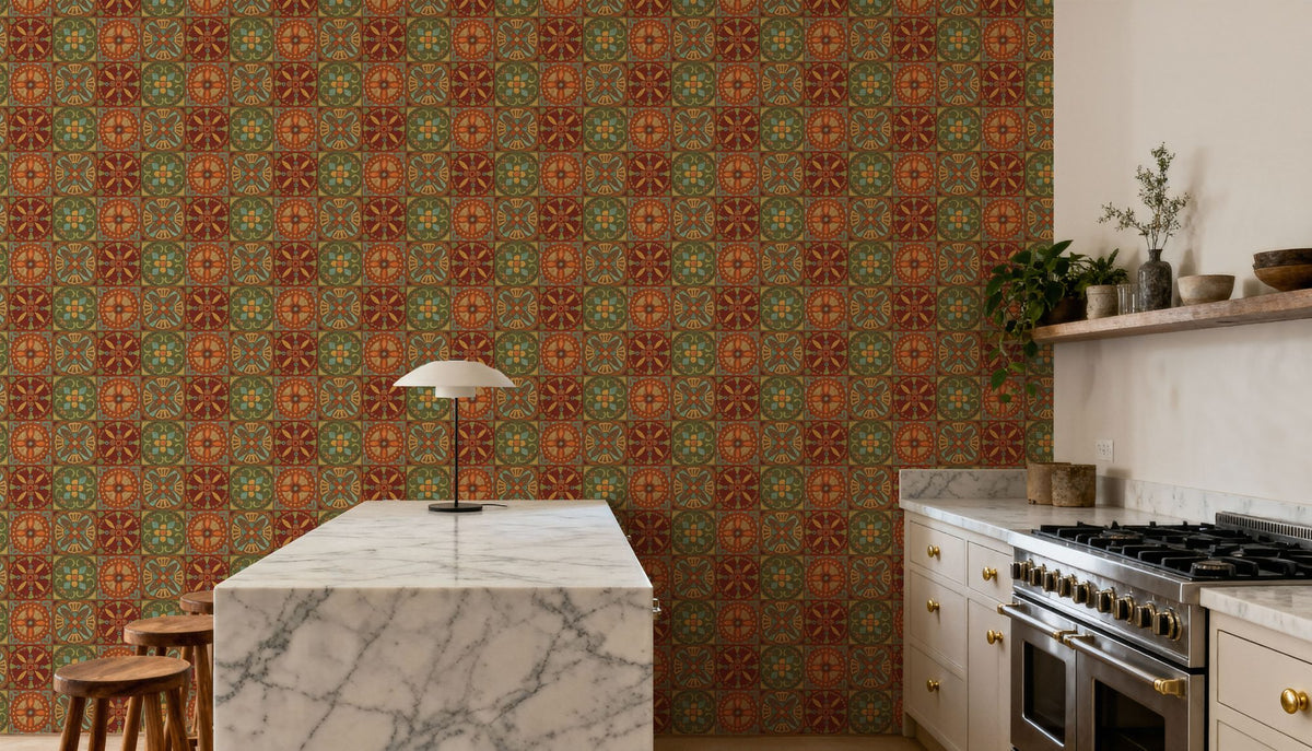 Autumn Tiles Brown Mural Wallpaper - room preview 06