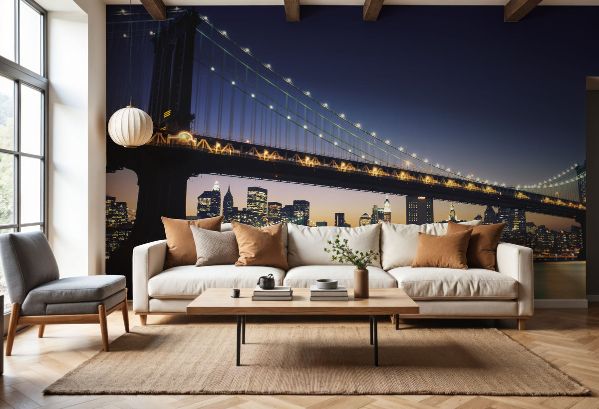 Illuminated Metropolis Bridge Mural Wallpaper - room preview 06